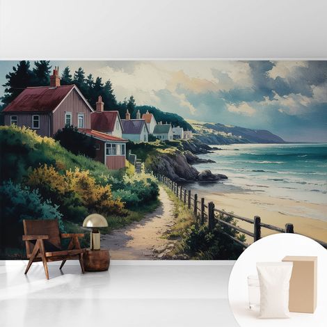 Tapete Vliestapete mit Kleber - modernes Design - Wohnungsdeko - geruchslos - langlebig Häuser auf den Klippen 416x254 cm (1/5)