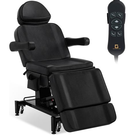 BarberPub Kosmetikliege Elektrisch mit 3 Motoren & Rollen, Massageliege Klappbar & 18CM Höhenverstellbar, 180°Drehbare Armlehnen, Tattoo Liege für SPA Salon 0754 (Schwarz/Kunstleder)
