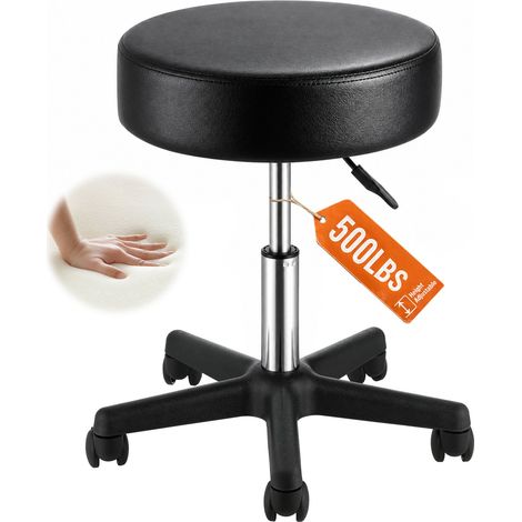 Rollhocker mit Rollen, 181 kg Gewichtskapazität, Höhenverstellbar, Hocker mit Ultradickem Sitzkissen, Drehhocker für Salon, Bar, Zuhause, Büro, Medizin, Massage, Schwarz (1/5)