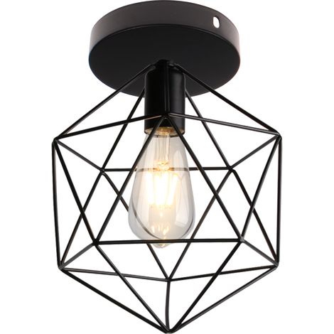 Deckenlampe, 25CM Industrielle Deckenleuchte aus Eisen Käfig Retro E27 Lampe für Schlafzimmer Küche Wohnzimmer Flur - Schwarz (1 Stück)