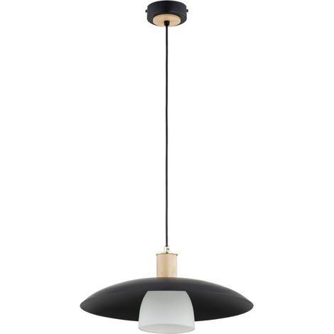 Suspension scandinave noire et blanche en métal et bois, abat-jour à deux couches, 1x E27 15 W SPINER Alfa (1/2)