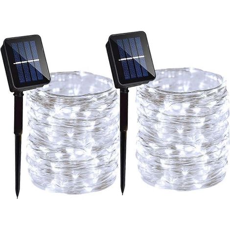 Guirlande lumineuse solaire féérique (lot de 4) 400 LED étanche couleur cuivre 12 m 100 LED chacune (lot de 2) blanche (1/5)
