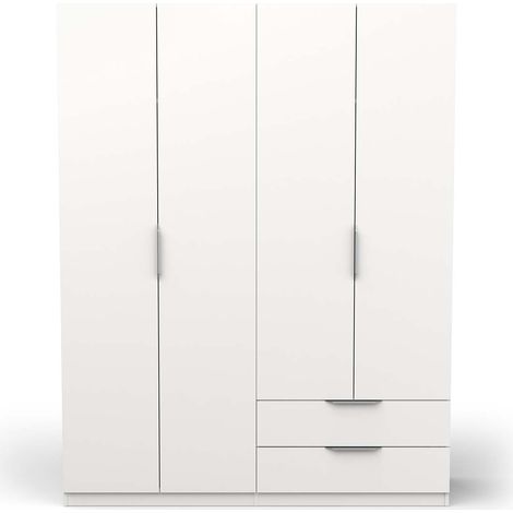Armoire 4 portes 2 tiroirs couleur blanc mat - Largeur 157,3 x Profondeur 51,1 x Hauteur 203 cm (1/5)