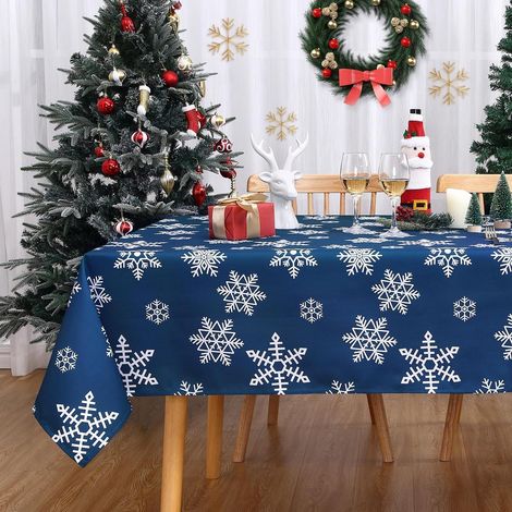 Nappe de table de Noël flocons de neige 137x137cm lavable hydrofuge bleu