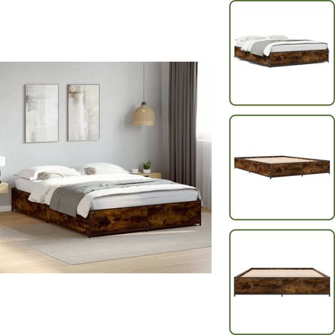 Bettgestell Räuchereiche 140x200 cm Holzwerkstoff und Metall - Holzbettwäsche - Doppelbett - Lattenrost - Bettrahmen - Boxspringbett (1/5)