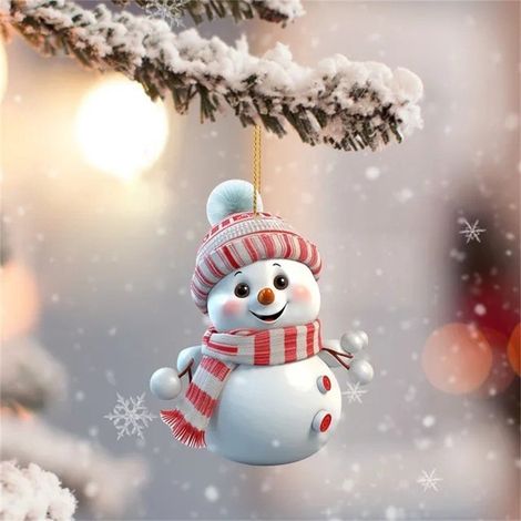 Glace Acrylique - Décoration Arbre De Noël Forme Bonhomme De Neige - Intérieur Maison Bureau - Lot De 1 (1/4)