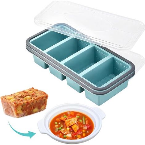 Molde de silicona para congelar,Capacidad 250 ml,Recipientes de silicona para congelar,Recipientes de silicona con tapa,Azul (1/5)