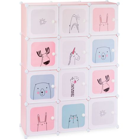 Estantería modular infantil de 12 compartimentos personalizable para almacenamiento de juguetes dormitorio 100 x 30 x 80 cm de plástico rosa 130007265 (1/5)
