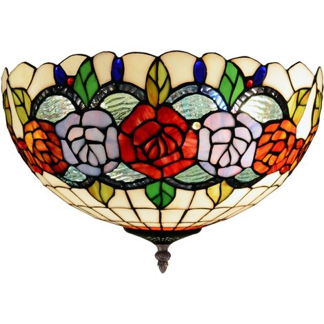 Plafonnier fixé au plafond avec abat-jour Tiffany diamètre 40cm Série Rosy