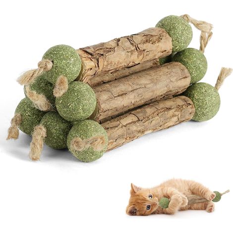 Bastoncini di erba gatta, 6 pezzi, giocattolo per gatti da masticare, bastoncini di matatabi e piume naturali, giocattolo interattivo per interni, palline di erba gatta commestibili, pulizia dei denti (1/5)