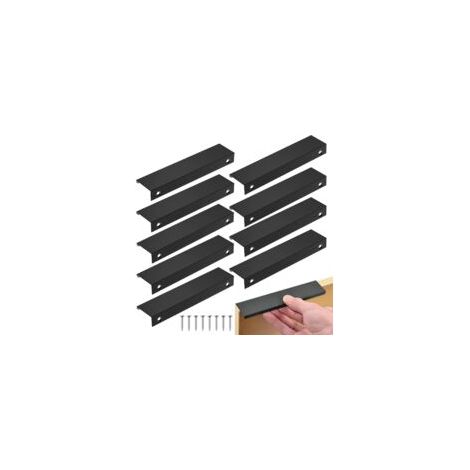 Set mit 10 schwarzen Möbelgriffen, 128 mm unsichtbarer Mittenabstand, Aluminium, 150 mm Länge, für Schubladen und Schränke – 10 Stück – Crezuo
