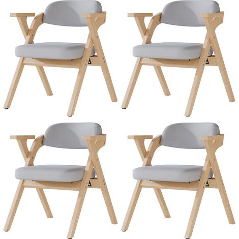 Set di 4 sedie da pranzo/cucina con braccioli, 45x45x76 cm, struttura in legno massello, pieghevoli e impilabili, colore grigio lino