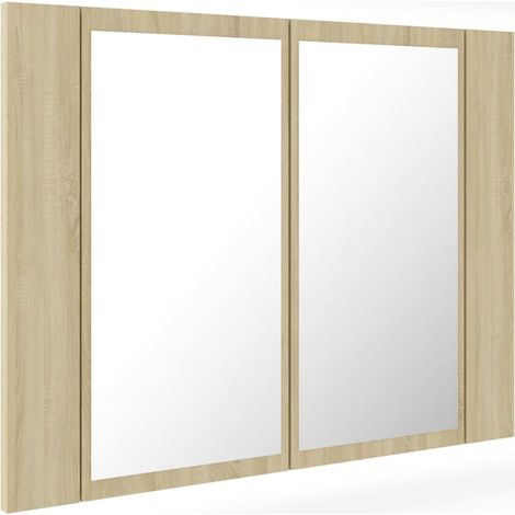 Armario espejo de baño LED acrílico roble Sonoma 60x12x45 cm vidaXL (1/4)