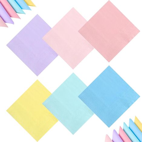 Lot De 72 Serviettes En Papier Pastel 25 x 25 Cm, 6 Couleurs, 2 Plis (1/5)