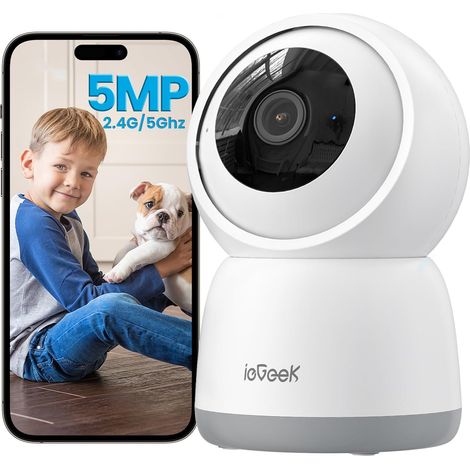Camera Surveillance WiFi Interieur 360° - 2.4G/5GHz PTZ Détection Mouvement Audio Bidirectionnel Animaux Bébés (1/5)