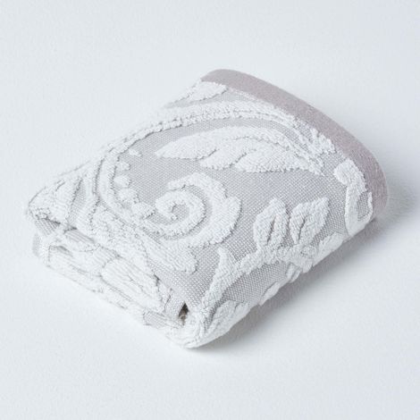 HOMESCAPES Serviette invité Jacquard 100% coton peigné 600 g/m² Beige, 40 x 60 cm