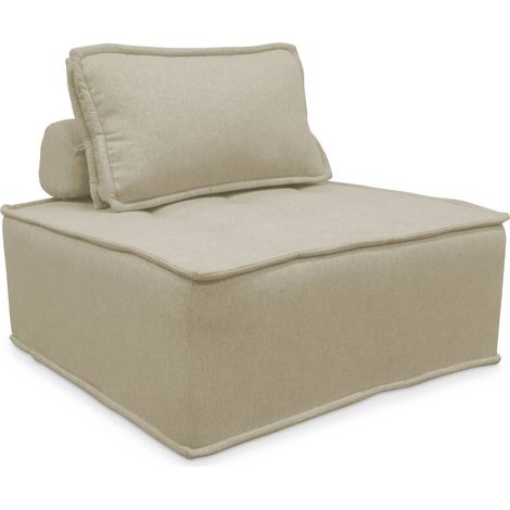 sweeek - Modulierbarer Sessel ohne Armlehne, kapitoniert und mit Paspeln , Stoff, Beige