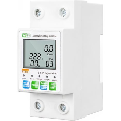 Tuya WiFi-Schutzschalter mit automatischer Rücksetzung, 1-63A intelligenter Leitungsschutzschalter, LCD-Display, Multimeter zur Spannungs- und Stromüberwachung, Überspannungs-, Unterspannungs- und Feh (1/5)