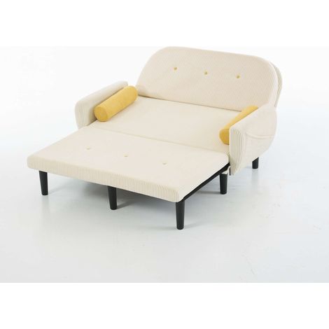 Sofá cama de 2 plazas en pana color marfil con almacenaje HOMVRA (1/5)