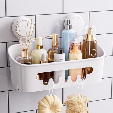 1 pz. Portaoggetti da doccia resistente con ventosa, cestino portaoggetti rimovibile senza foratura per shampoo e articoli da toeletta, organizer da cucina, bagno, camera da letto (1/5)