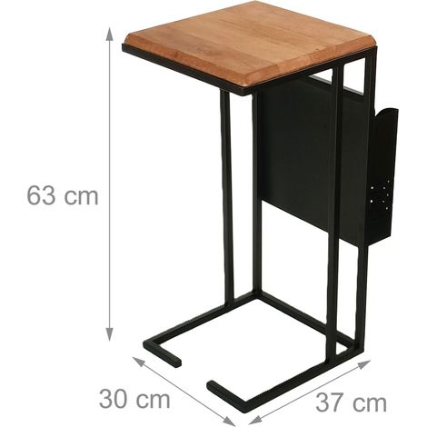 Mesa auxiliar de diseño industrial en forma de C 50 x 30 x 60 cm con práctico espacio de almacenamiento en madera maciza negra 130017763 (1/3)