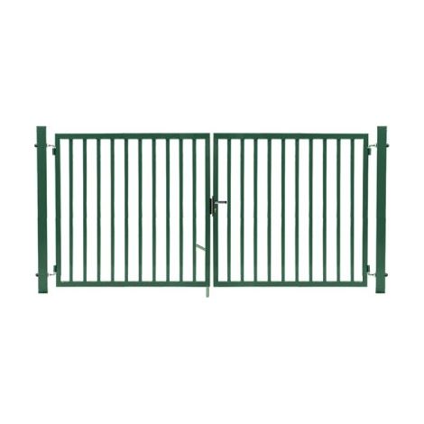 Cloture & Jardin – Portail fer et acier barreaudé vert 3m – Largeur de passage 2.92m – Sens d'ouverture tirant droit – Poteaux à sceller inclus (1/4)