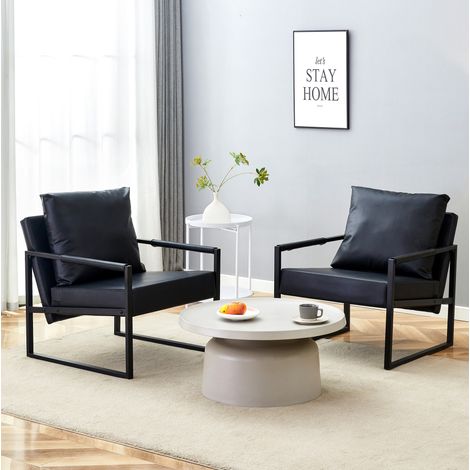Poltrona lettura nera in PU con braccioli e struttura in metallo 68,6x75,5x75,2 cm DESVIAE (1/5)