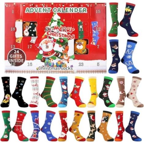 Calendrier De Noël Surprise Chaussettes, Calendrier De L'avent 2026, Coffret‑cadeau Fêtes, Calendrier De L'avent De Chaussettes De Noël De 24 Jours (1/5)