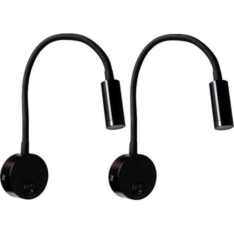 2 lampes de lecture murales noires de 3 W, lampe de bureau réglable avec col flexible, lampe de chevet avec interrupteur LED pour le soin des yeux (blanc chaud) (1/3)