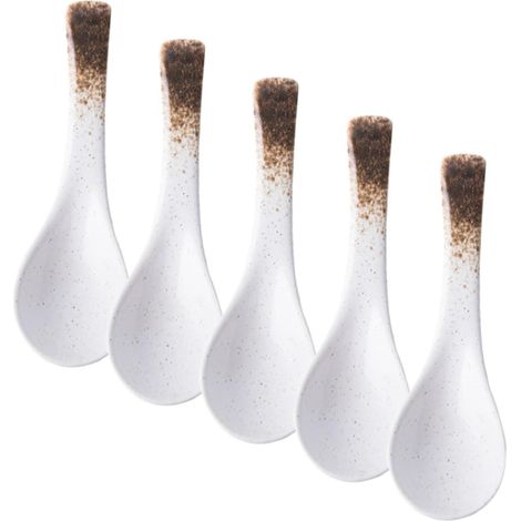 Lot de 5 Cuillères en Céramique Japonaises Incurvées Cuillères à Soupe et Matériau Céramique Résistant à L'usure pour Service Alimentaire Quotidien et Repas Maison (1/5)