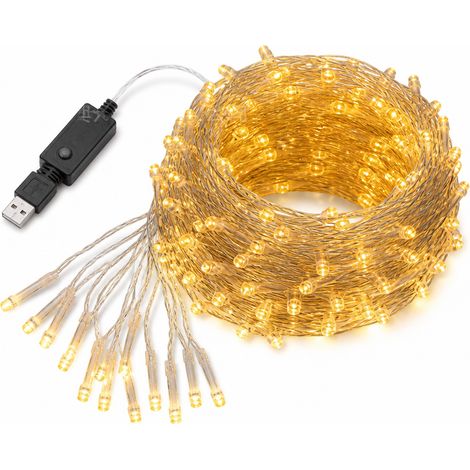 Rideau Lumineux LED Blanc 180 LED à Piles, Boîtier de Piles Étanche, 8 Modes, Décoration Festive Extérieure (1/5)