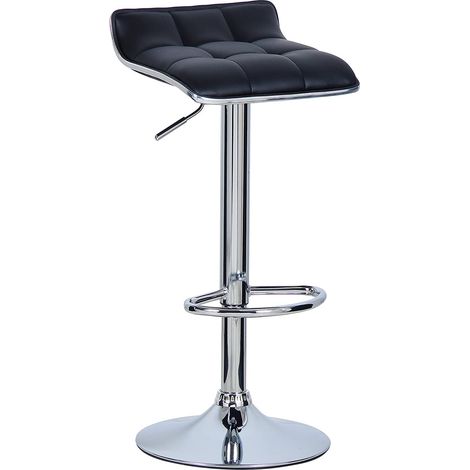 Woltu – Tabouret de bar réglable en cuir synthétique et acier chromé – Hauteur 64-86 cm – Anneau antidérapant – Capacité 120 kg – Noir (1/4)