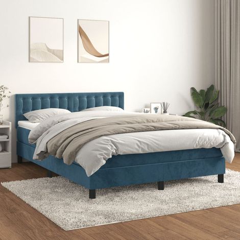 Lit à sommier tapissier et matelas, Lit double, Lit adulte Bleu foncé 140x200cm Velours GSW24567 (1/5)