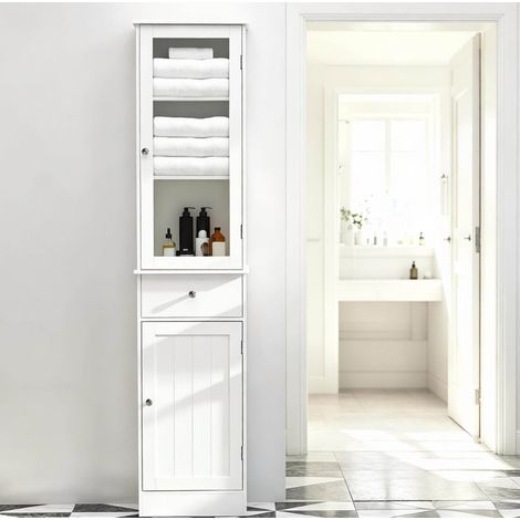 Meuble de salle de bain haut avec rangement, 40 x 27 x 171,5 cm, blanc, MDF et acrylique HAVRYA (1/5)