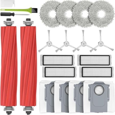 Kit accessoires pour Roborock Q Revo, Pièces de Rechange avec 2 Brosse Principale, 4 Chiffons de Vadrouille, 4 Sacs à Poussière, 4 (1/4)