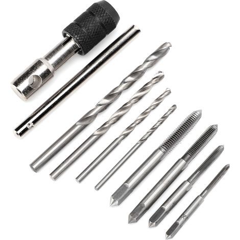 Jeu de 9 forets et tarauds, outillage manuel de filetage et perçage, kit complet pour taraudage et vissage, acier robuste, usage bricolage et atelier (1/5)
