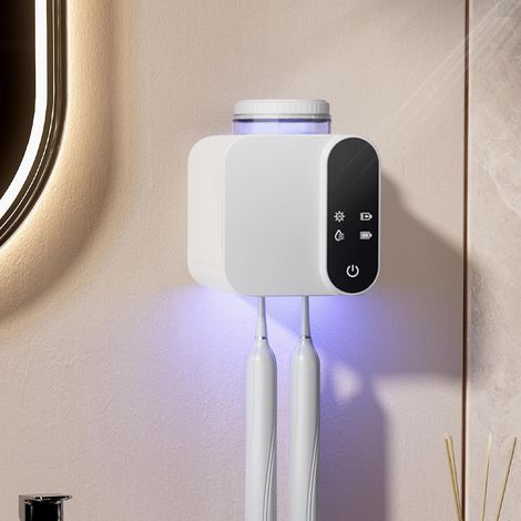 Blanc Porte brosse à dents électrique UV mural Fonction de stérilisation et de minuterie Fonction de séchage Pour enfants et adultes (1/5)