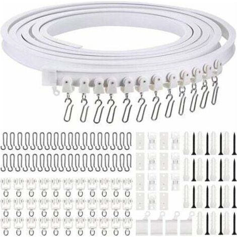 Rail de rideau souple incurvé 5m – Crochets en métal – Supports de plafond amovibles – Pour rideaux lourds et angles variés (1/5)