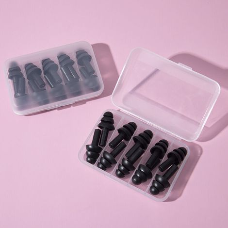 Bouchons d'oreille, 5 paires de bouchons d'oreille anti-bruit pour le sommeil, protection auditive, étude du sommeil, voyage de travail(noir) (1/5)
