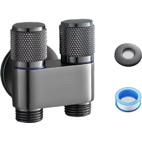 Robinet d'angle pour WC, robinet double rangée 1:2, machine à laver, dérivation trois voies, acier inoxydable – convient aux cuisines, salles de bains, jardins, hôtels (gris). (1/5)