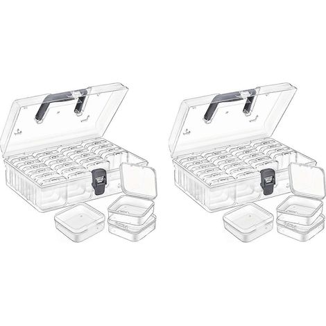 2 boîtes de rangement pour perles avec poignée, 24 boîtes de rangement rectangulaires en plastique, mini boîtes de rangement transparentes pour perles (1/5)