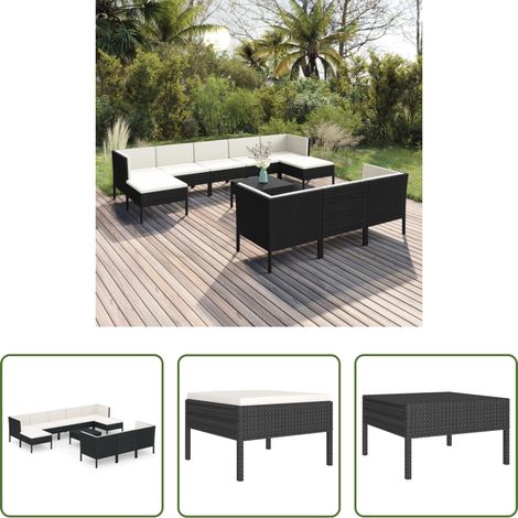 Gartenlounge -  11-tlg. Garten-Lounge-Set mit Auflagen Poly Rattan Schwarz (1/5)