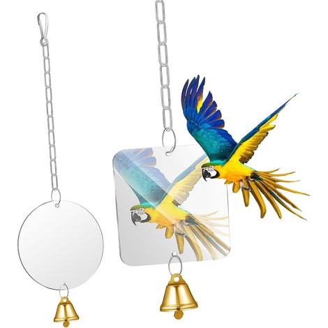 Set of 2 Acrylic Bell-Shaped Mirrors for Bird Cages, Easy to Install Accessories, Suitable for Budgies and Finches, Assorted Colors (Random Color) (1/5)