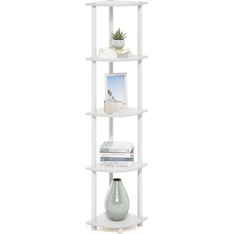 Étagère Polyvalente pour Présentoir d'angle à 5 Niveaux, Blanc/Blanc (1/5)