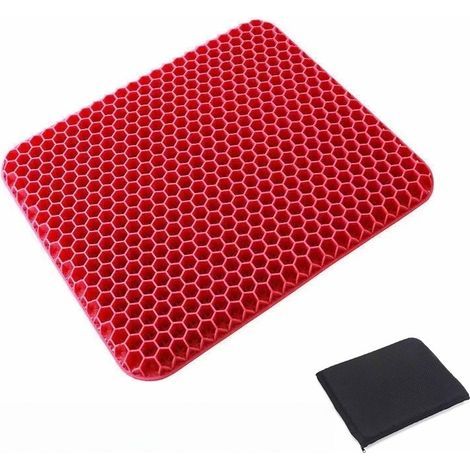 Coussin de Siège en Gel, Coussin de Gel Respirant avec Housse Antidérapant pour Voiture/Bureau/Fauteuil Roulant-Rouge (1/5)