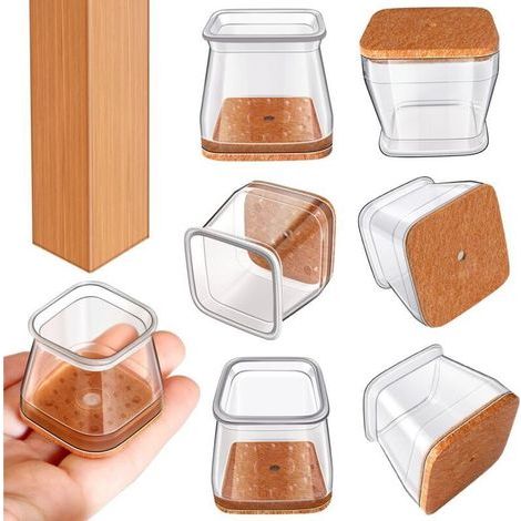 20 Stück quadratische Stuhlbeinschoner (passend für: 25-36 mm), transparente Silikon-Stuhlbeinschoner (1/4)