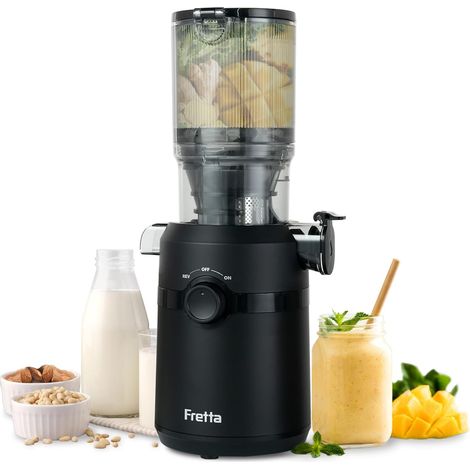 Extracteur de Jus, Extracteur de Jus de Fruits et Légumes Entiers, Grande Ouverture de 108mm Slow Juicer, 1L Capacité, Pression à Froid, Facile à Nettoyer, Sans BPA, 200W(Noir Mat) (1/5)
