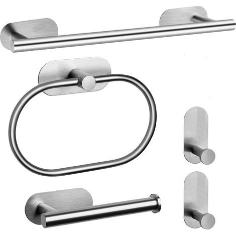 Stainless steel wall-mounted towel rack, 5 pieces, for bathroom, bedroom and kitchen - Silver (1/5)