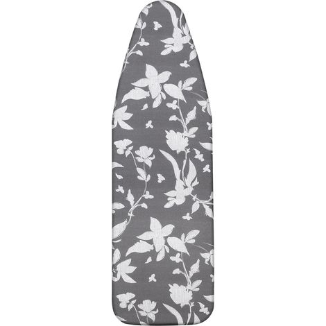 Housse Tables à Repasser 140x50cm, Grande Housse de Planche à Repasser avec Dessus 100% Coton et Rembourrage épais, Facile à Mettre en Place et Résistante aux Brûlures (L, Fleur Grise) (1/5)