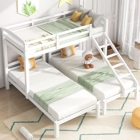 Triple bunk bed with side ladder for children and teenagers, 90 x 190 cm, 90 x 200 cm - Children's bed - UK only (1/5)